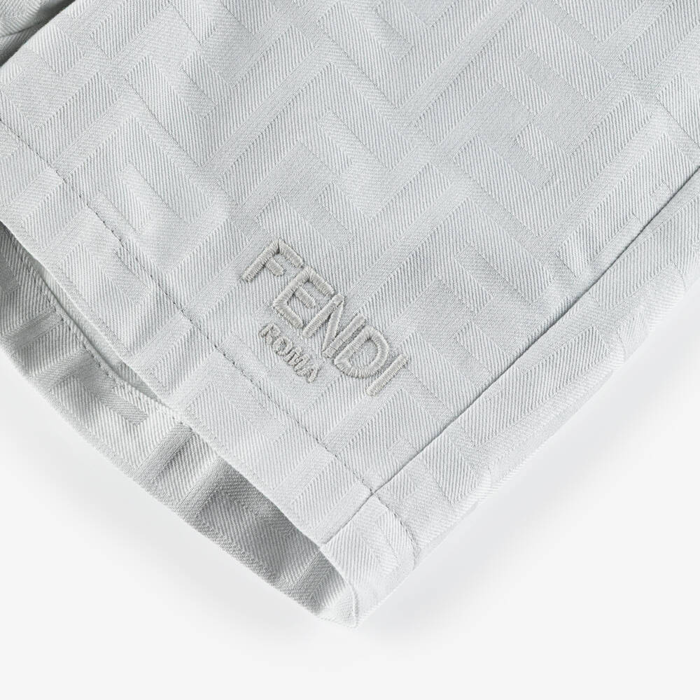 Fendi-Baby Boys White & Grey Cotton FF Logo Buster Suit | Childrensalon