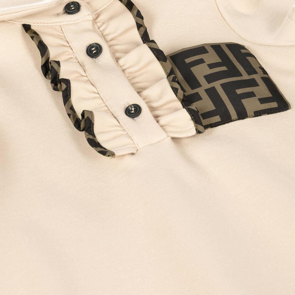 Fendi-فستان FF ميلانو جيرسي لون بيج للمولودات | Childrensalon