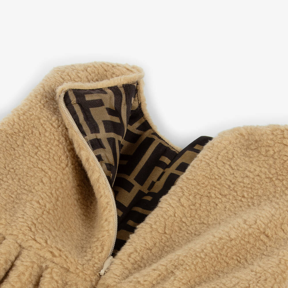 Fendi-فستان تيدي فليس لون بيج للمولودات | Childrensalon