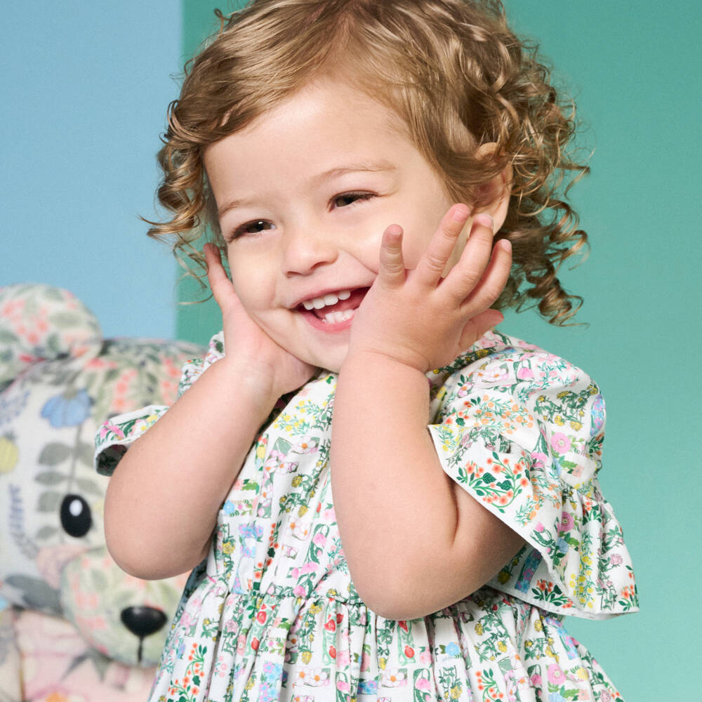 Fendi-Baby Girls Green FF Floral Logo Dress | Childrensalon