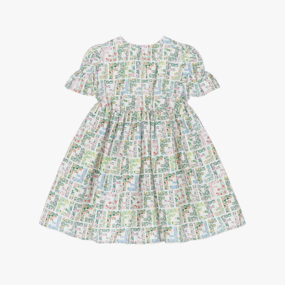 Fendi-Baby Girls Green FF Floral Logo Dress | Childrensalon
