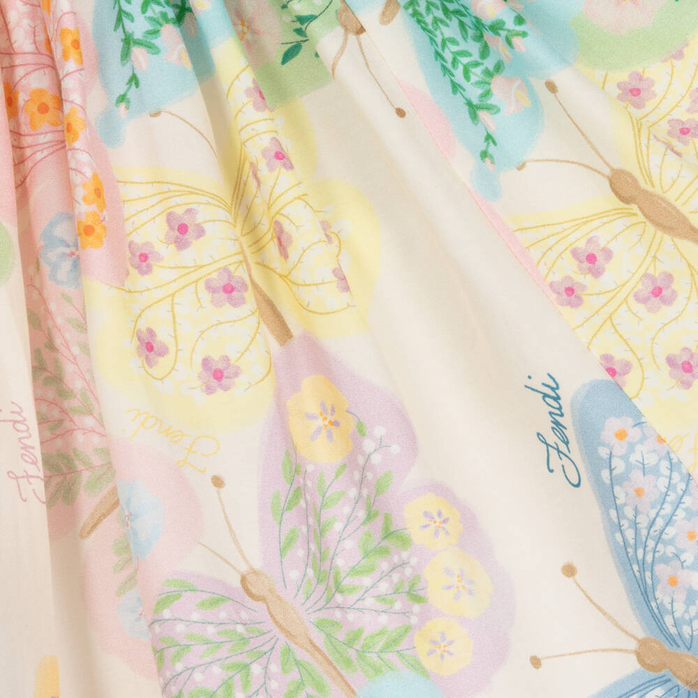 Fendi-Baby Girls Ivory Cotton & Silk Butterfly Print Dress | Childrensalon