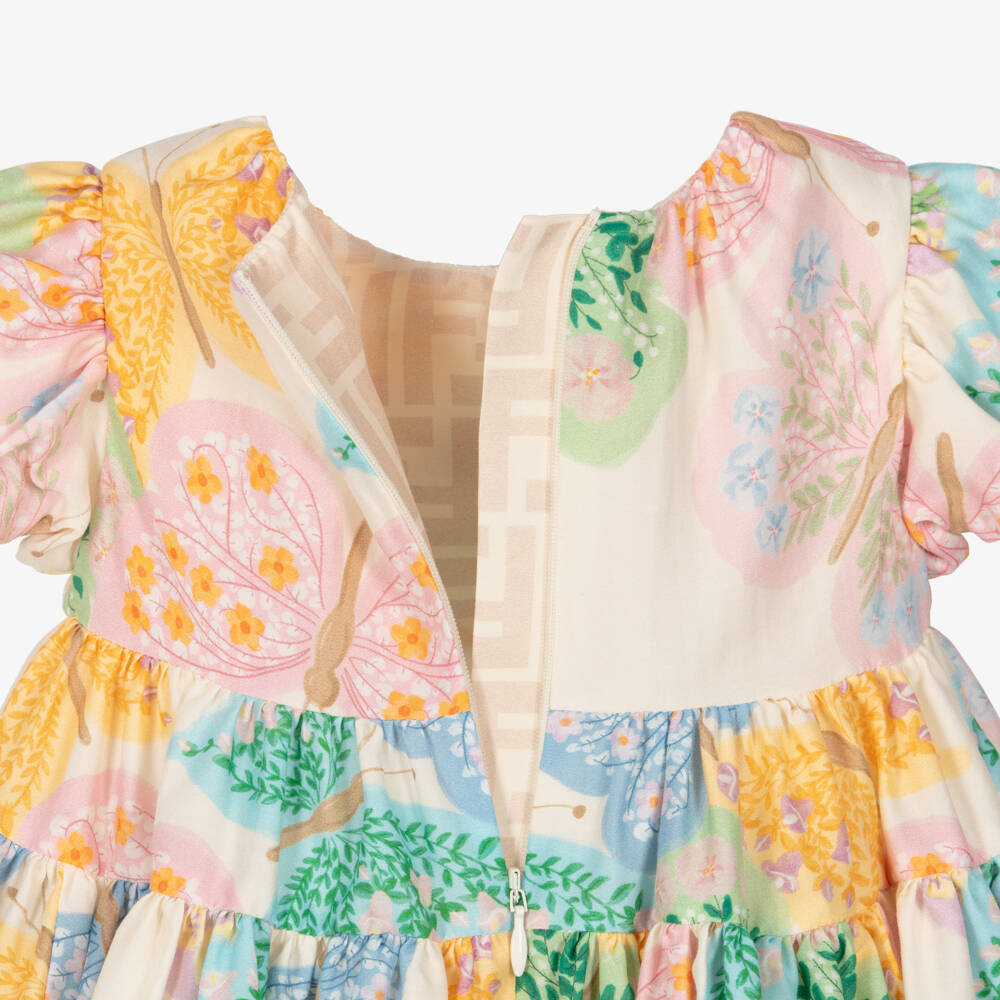 Fendi-Baby Girls Ivory Cotton & Silk Butterfly Print Dress | Childrensalon