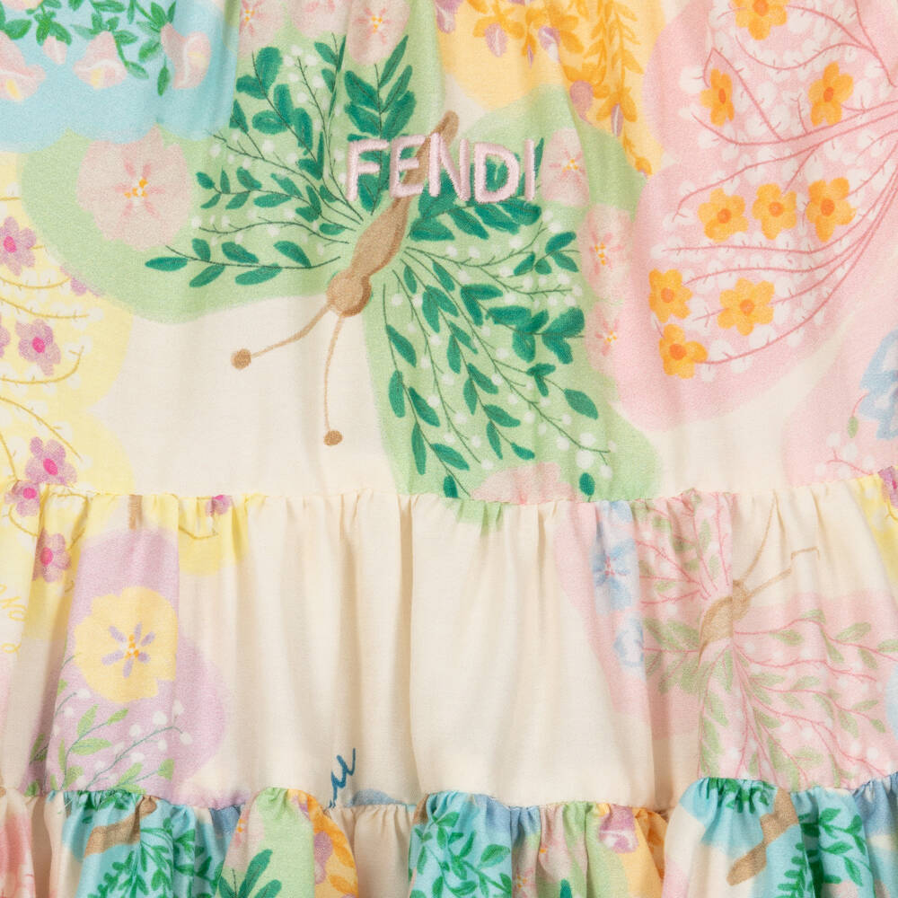 Fendi-Baby Girls Ivory Cotton & Silk Butterfly Print Dress | Childrensalon