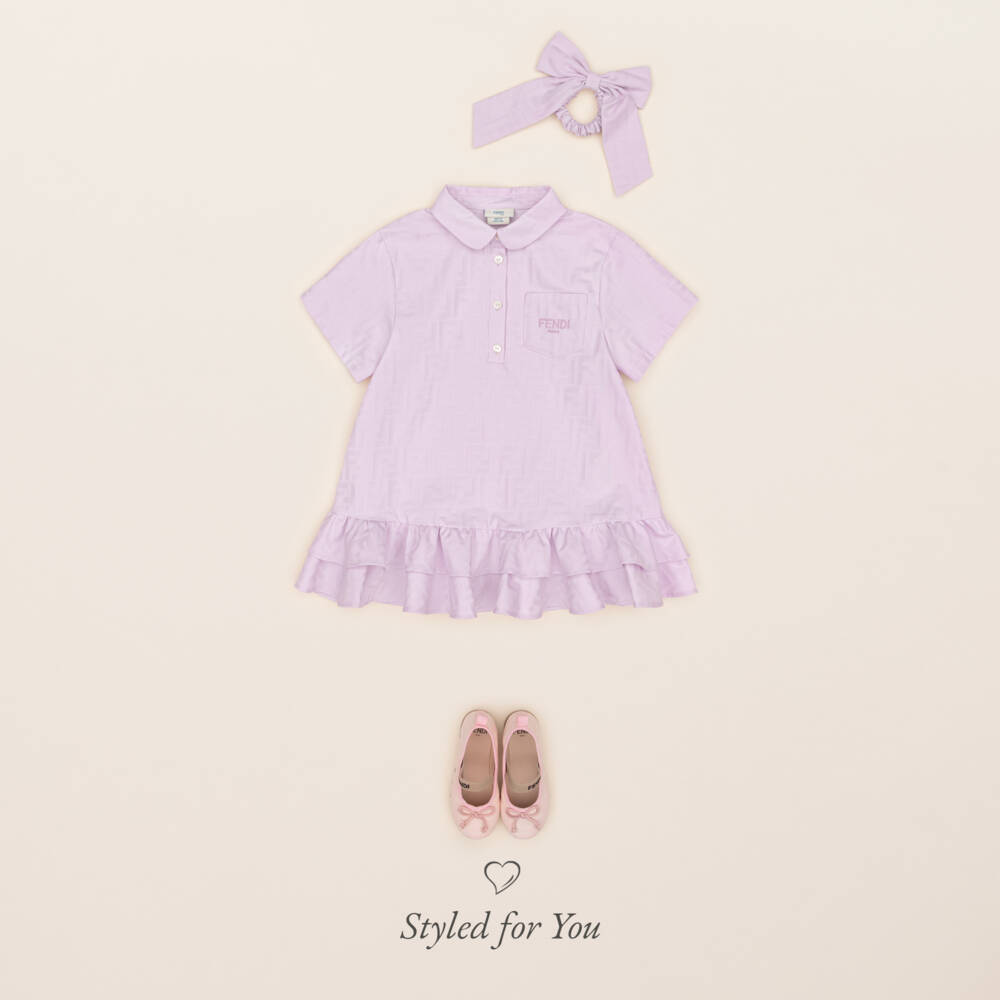 Fendi-Baby Girls Lavender Cotton FF Logo Shirt Dress | Childrensalon