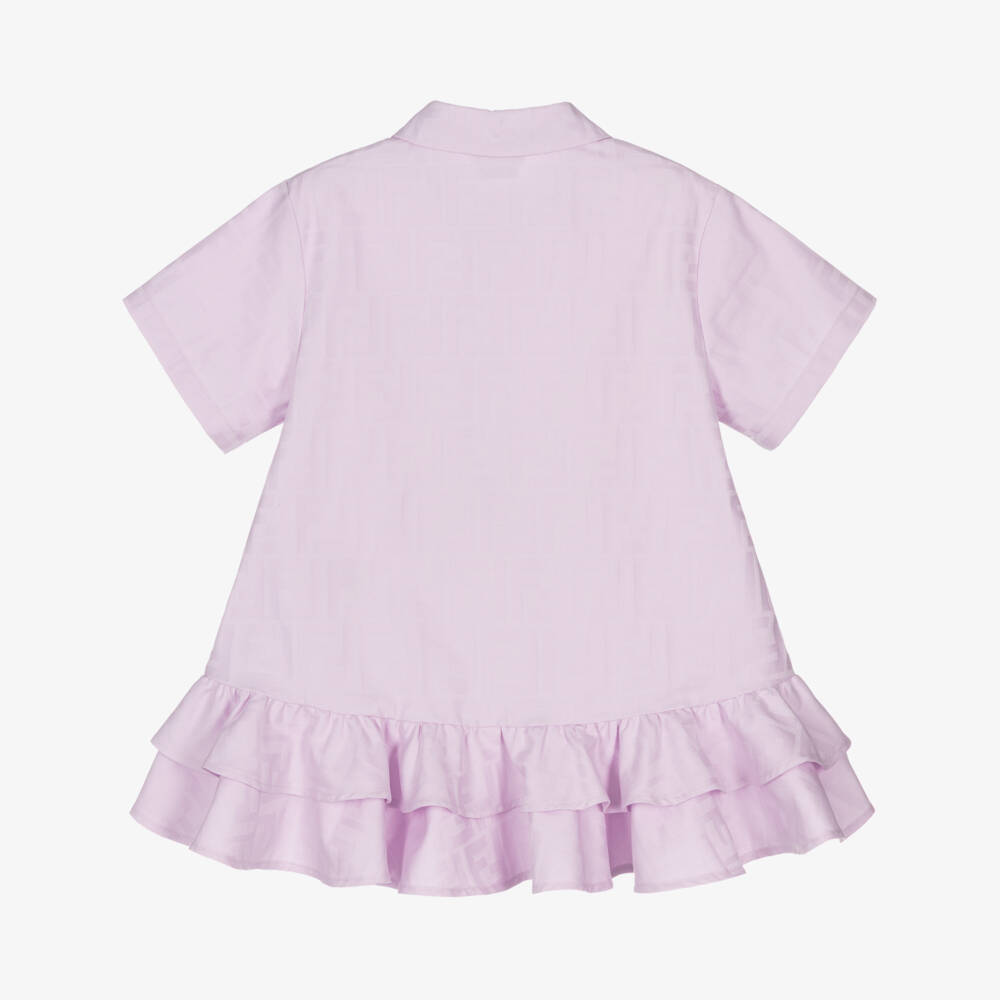 Fendi-Baby Girls Lilac Cotton Jacquard FF Logo Shirt Dress | Childrensalon