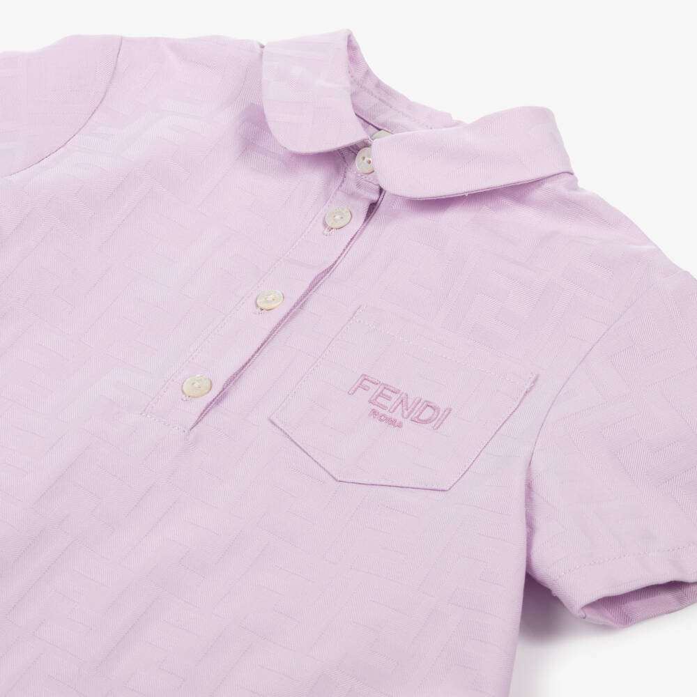Fendi-Baby Girls Lilac Cotton Jacquard FF Logo Shirt Dress | Childrensalon