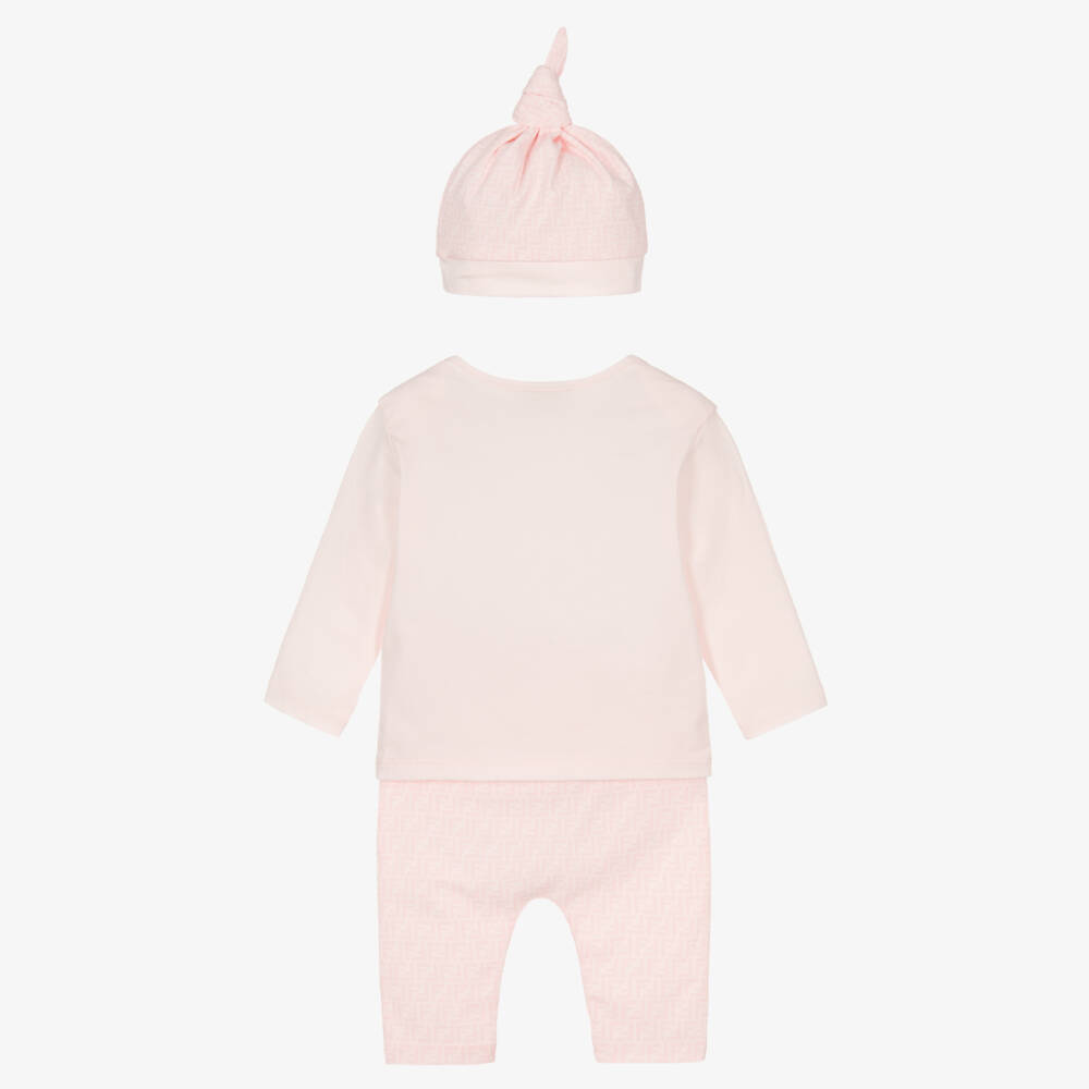 Fendi-Baby Girls Pale Pink Cotton Bear Babygrow Set | Childrensalon