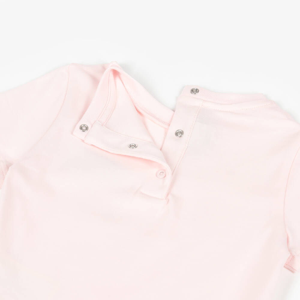 Fendi-Baby Girls Pale Pink Cotton Fendi Bear T-Shirt | Childrensalon