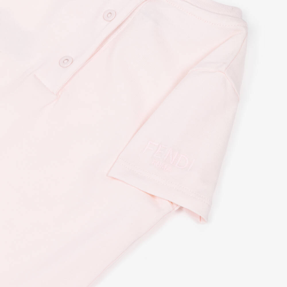 Fendi-Baby Girls Pale Pink Cotton Fendi Bear T-Shirt | Childrensalon