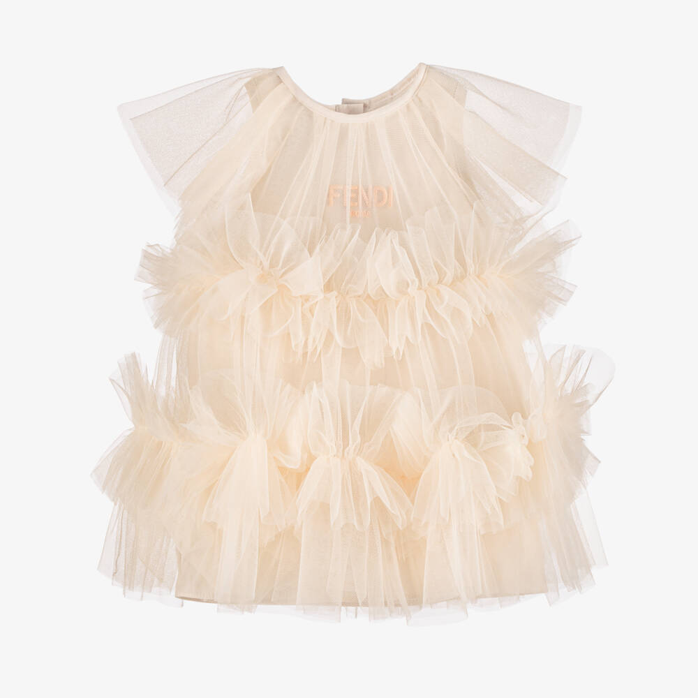 Fendi-Baby Girls Pastel Peach Pink Tulle Dress | Childrensalon