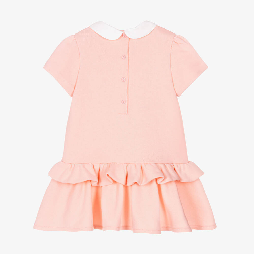 Fendi-فستان قطن مطرز بشعار لون زهري للبنات الرضع | Childrensalon