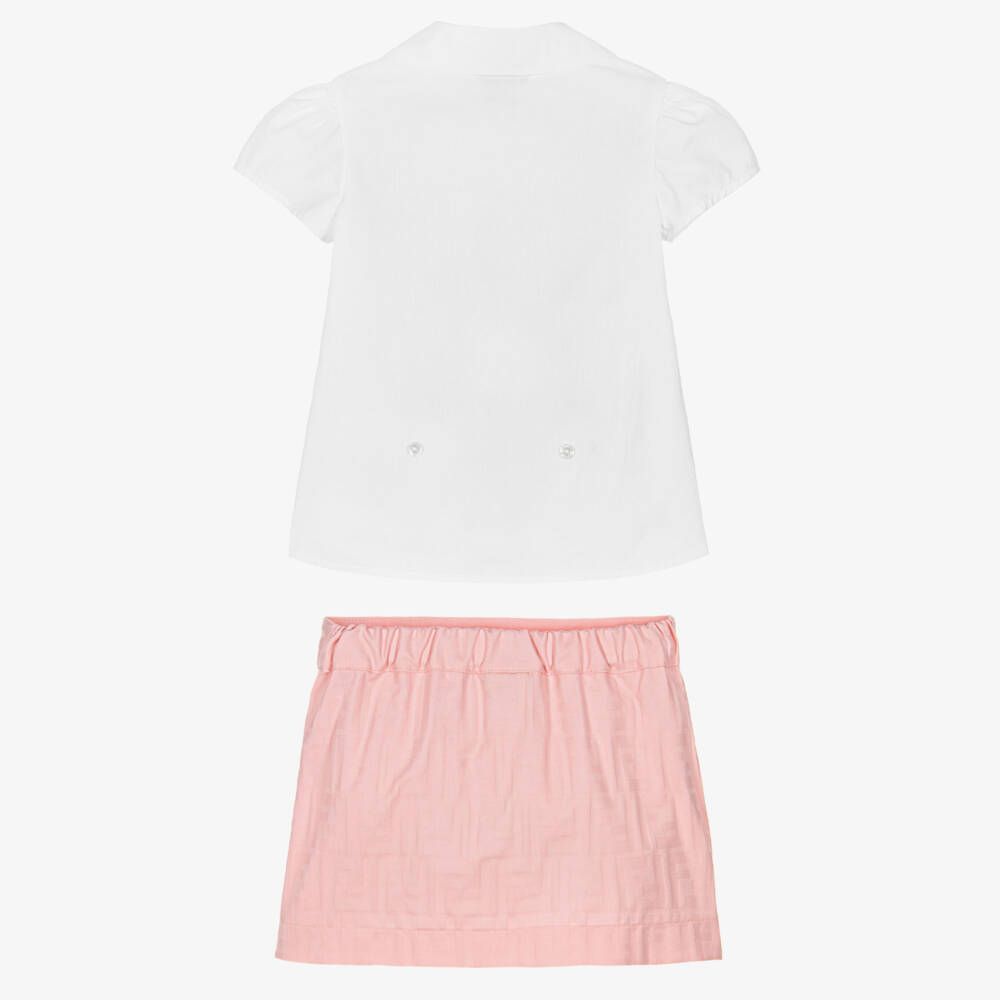 Fendi-Baby Girls Pink Cotton FF Logo Shirt & Skirt Set | Childrensalon