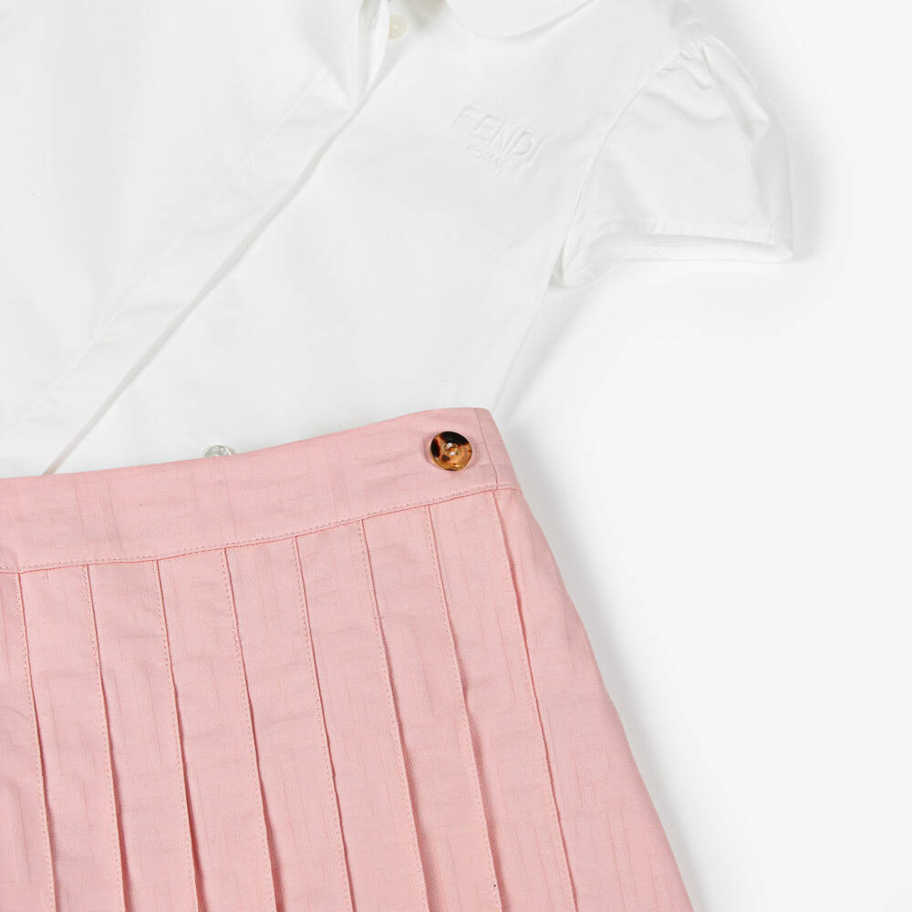 Fendi-Baby Girls Pink Cotton FF Logo Shirt & Skirt Set | Childrensalon
