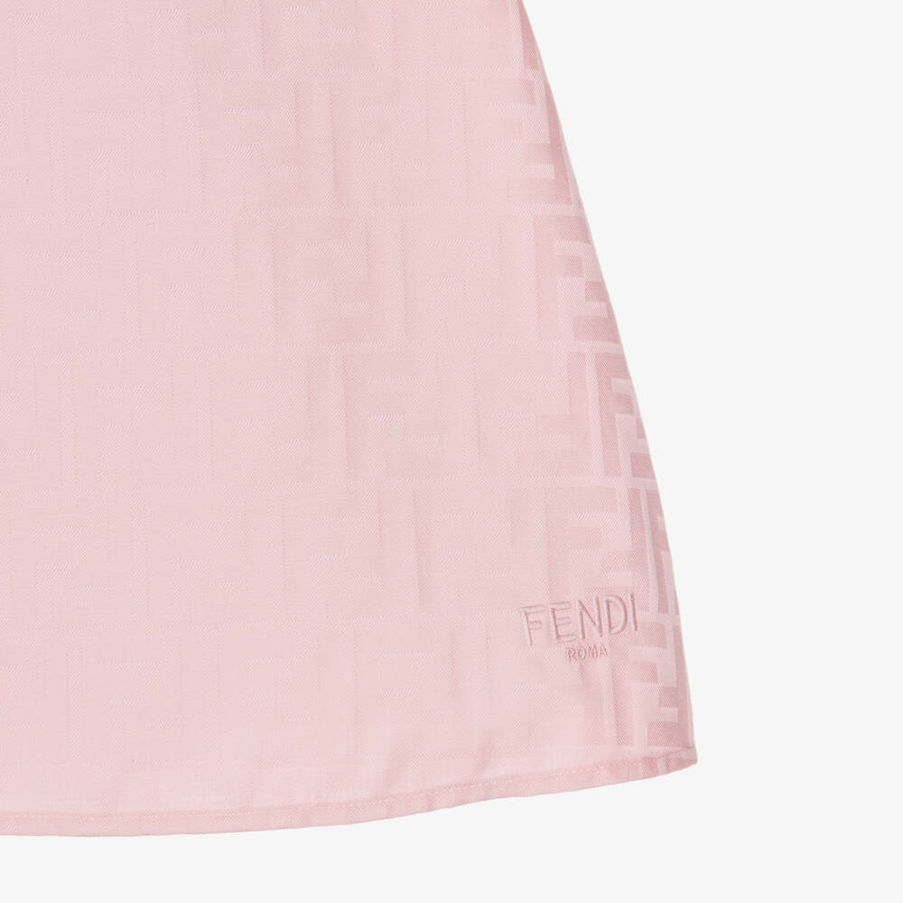 Fendi-Baby Girls Pink Cotton Jacquard FF Logo Dress | Childrensalon
