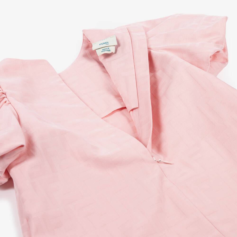 Fendi-Baby Girls Pink Cotton Jacquard FF Logo Dress | Childrensalon