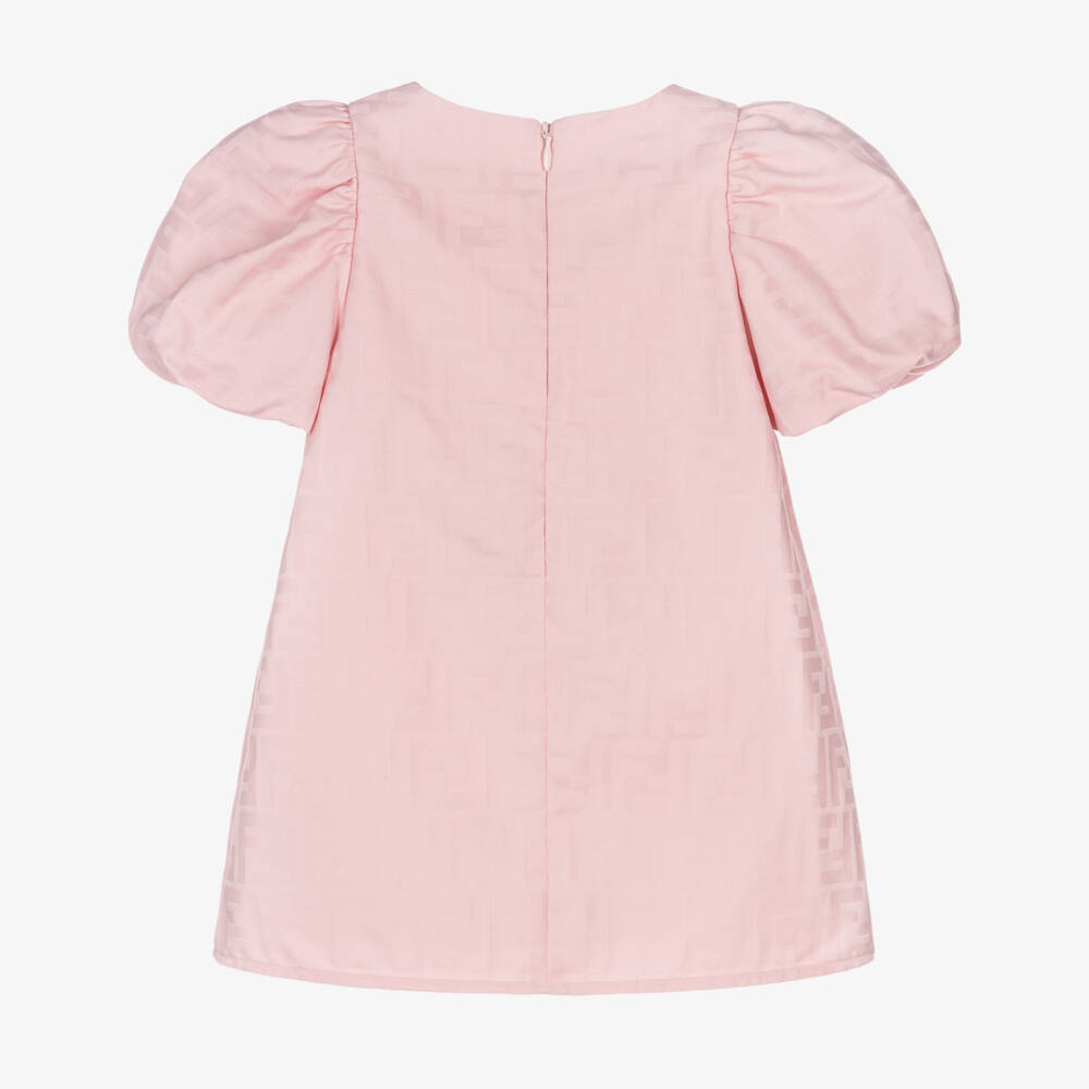 Fendi-Baby Girls Pink Cotton Jacquard FF Logo Dress | Childrensalon