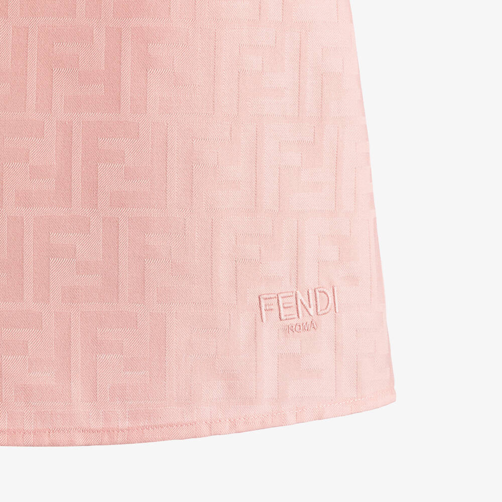 Fendi-Платье розовое из хлопкового жаккарда FF для малышек | Childrensalon