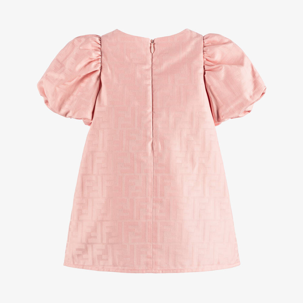 Fendi-Платье розовое из хлопкового жаккарда FF для малышек | Childrensalon