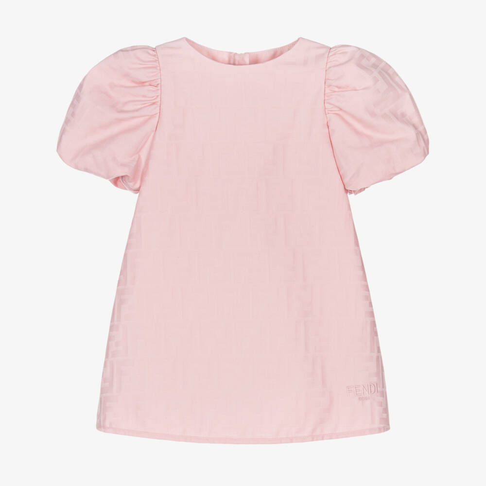 Fendi-Платье розовое из хлопкового жаккарда FF для малышек | Childrensalon