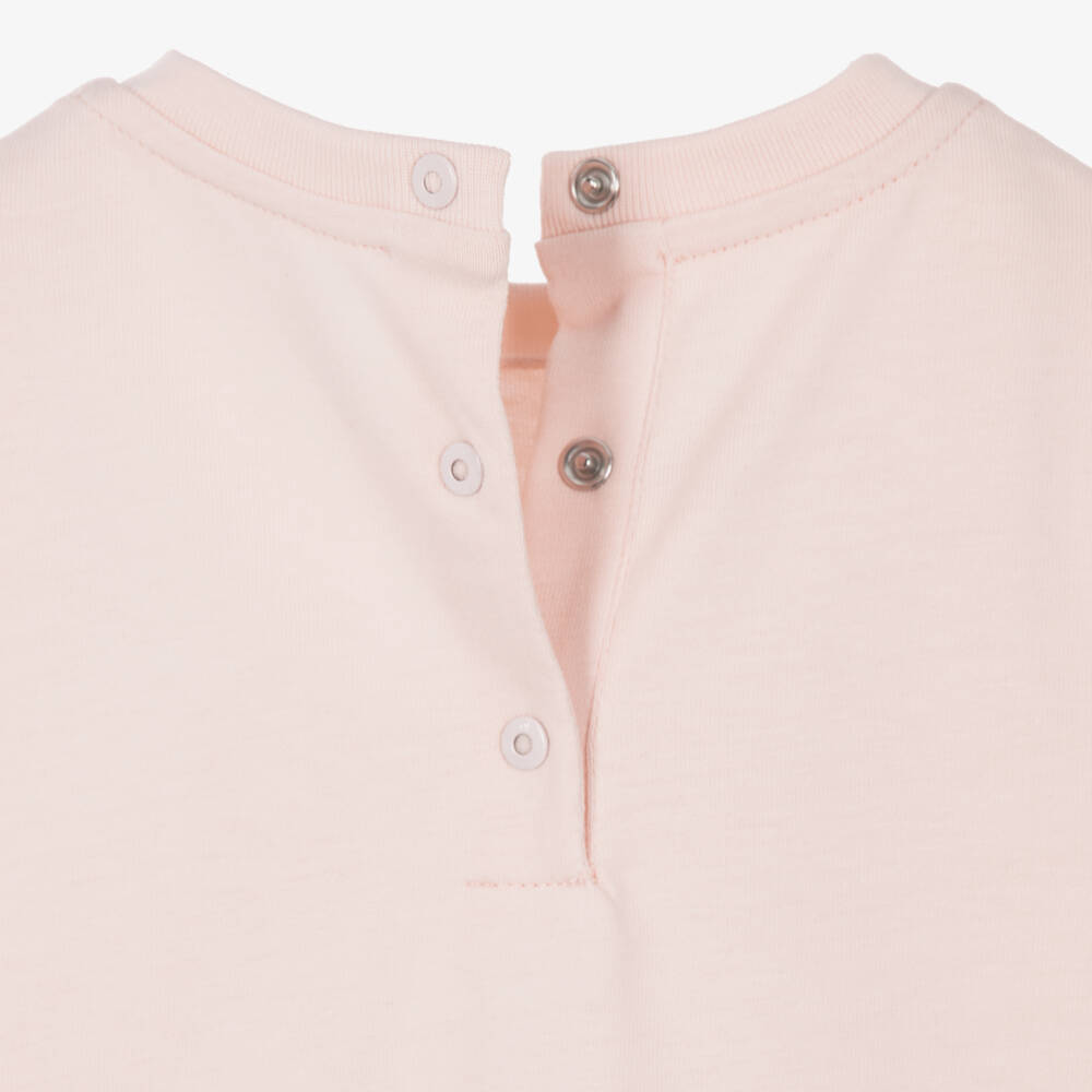 Fendi-Baby Girls Pink Cotton T-Shirt with Teddy Bear Print | Childrensalon