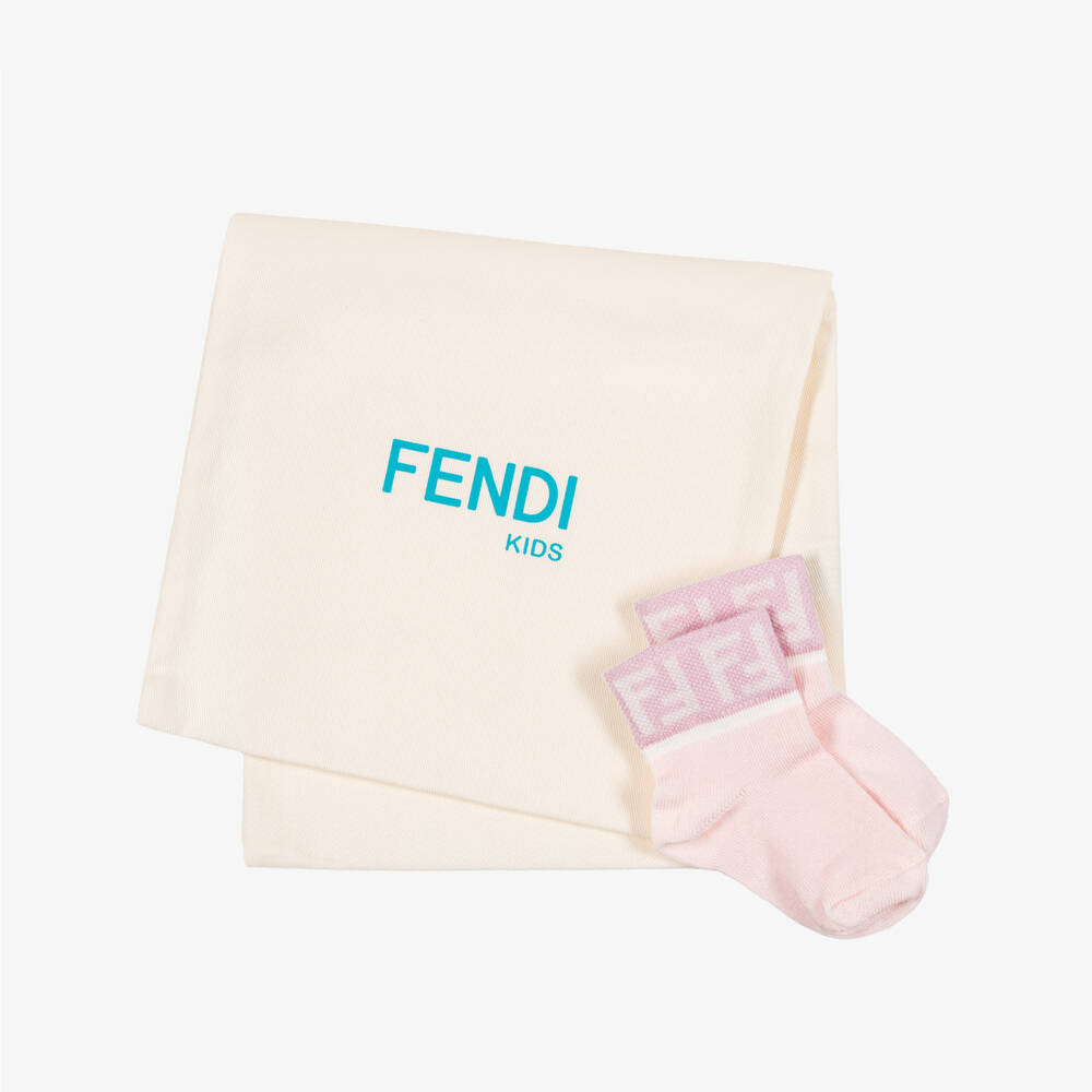 Fendi-Baby Girls Pink FF Logo Socks (5 Pack) | Childrensalon