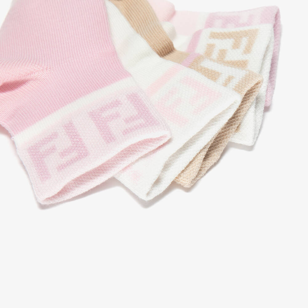 Fendi-Baby Girls Pink FF Logo Socks (5 Pack) | Childrensalon