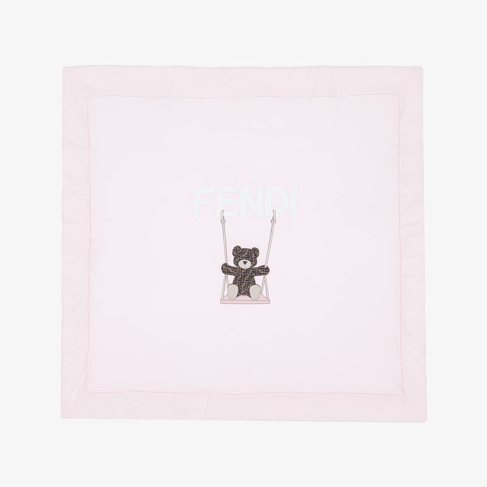 Fendi-Baby Girls Pink Padded Blanket with Logo Teddy (77cm) | Childrensalon