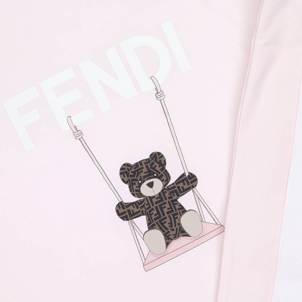 Fendi-Baby Girls Pink Padded Blanket with Logo Teddy (77cm) | Childrensalon