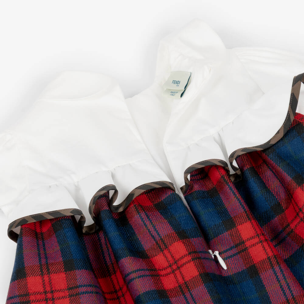 Fendi-Baby Girls Red Wool Tartan Dress | Childrensalon