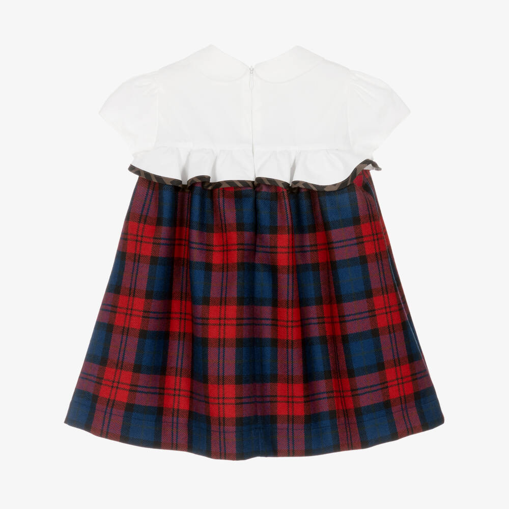 Fendi-Baby Girls Red Wool Tartan Dress | Childrensalon