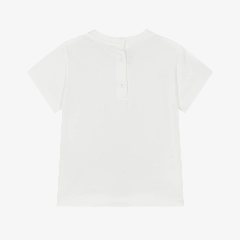 Fendi-تيشيرت بنات رضع بطبعة دب تيدي قطن لون أبيض  | Childrensalon