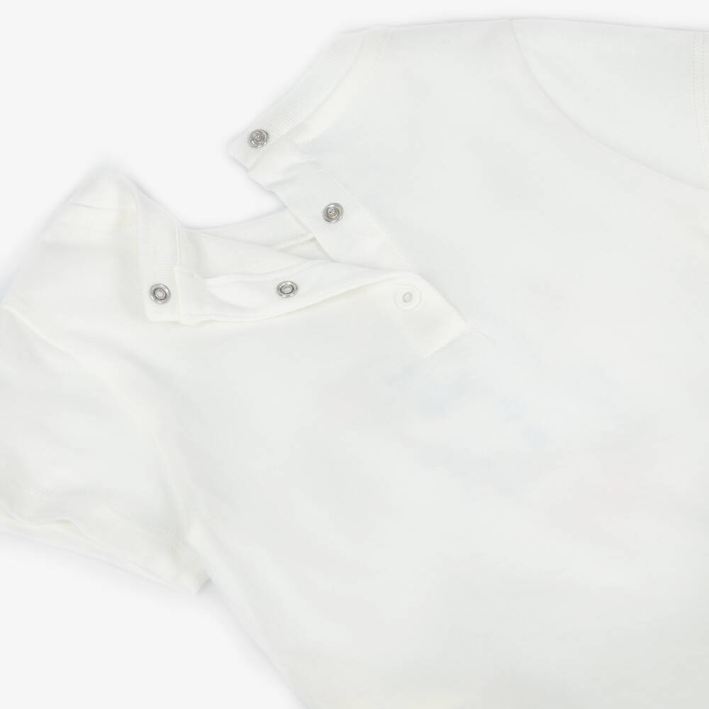 Fendi-تيشيرت بنات رضع بطبعة دب تيدي قطن لون أبيض  | Childrensalon