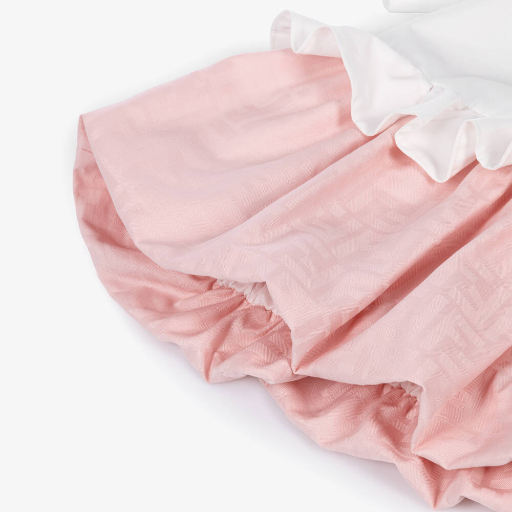 Fendi-Baby Girls White & Pink FF Jacquard Bubble Hem Dress | Childrensalon