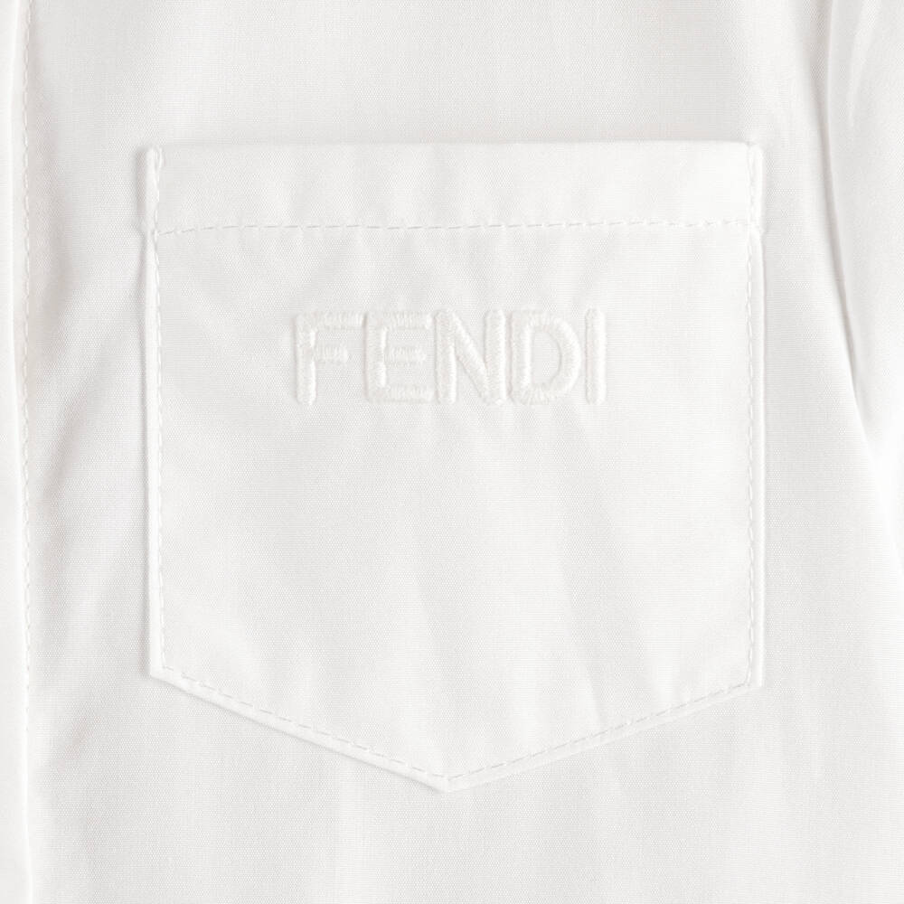 Fendi-Baby Girls White & Pink FF Jacquard Bubble Hem Dress | Childrensalon