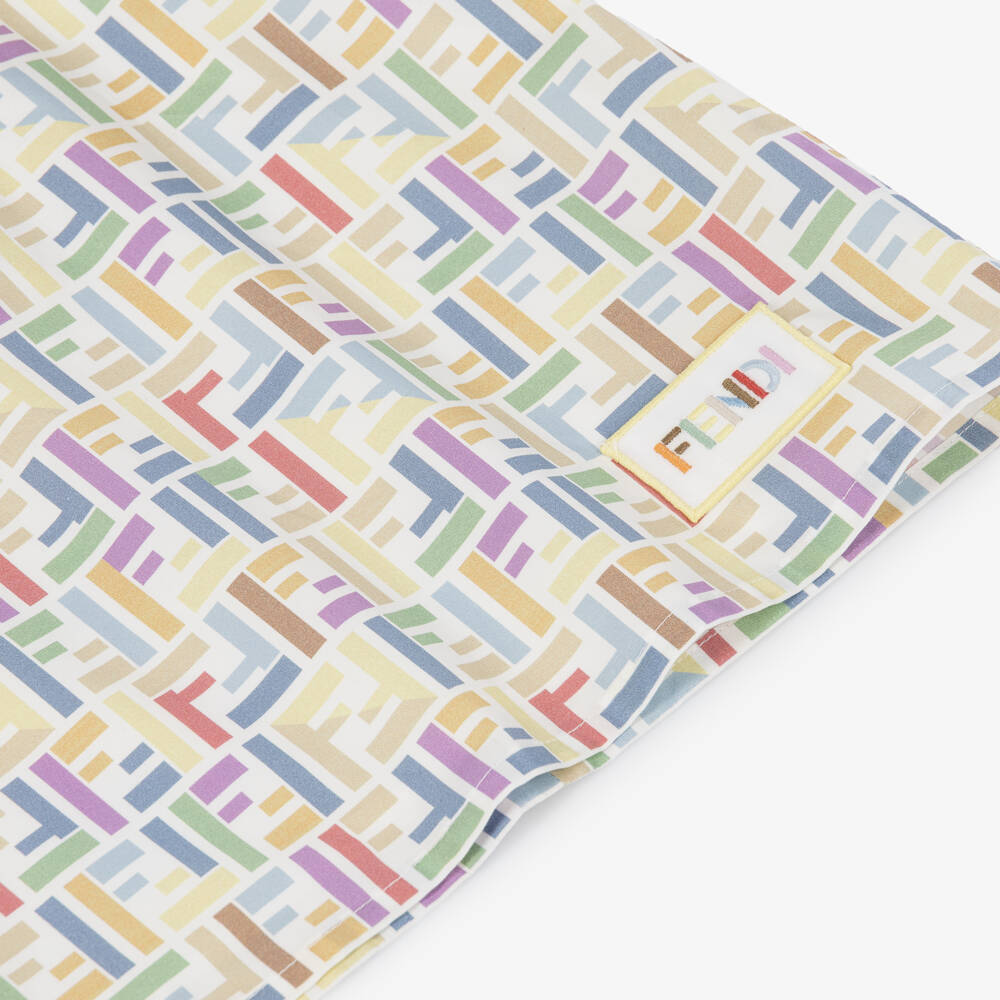 Fendi-Baby Girls White Poplin Dress with Multicolour FF Logo | Childrensalon