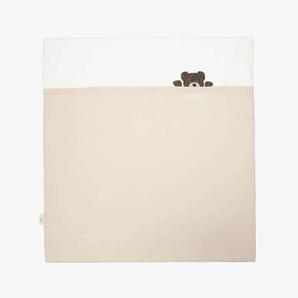 Fendi-Одеяло кремовое хлопковое FF с мишкой (85см) | Childrensalon