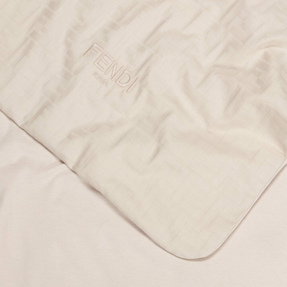 Fendi-Beige Cotton FF Jacquard Baby Blanket (79cm) | Childrensalon