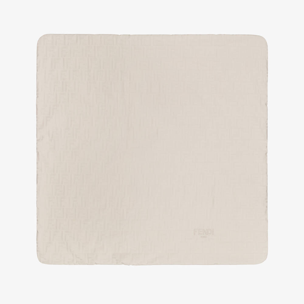 Fendi-Beige Cotton FF Jacquard Baby Blanket (79cm) | Childrensalon