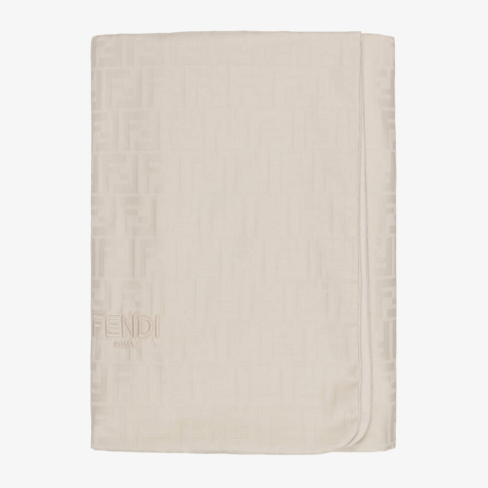 Fendi-Beige Cotton FF Jacquard Baby Blanket (79cm) | Childrensalon