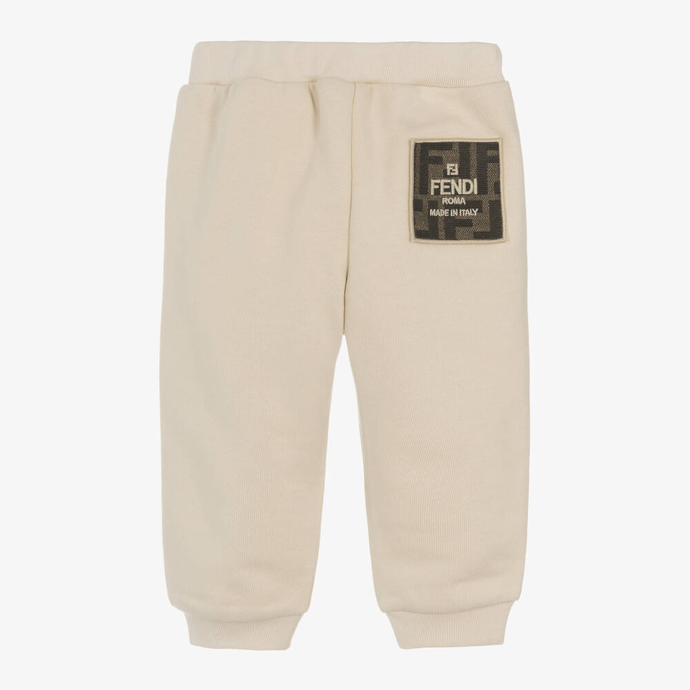 Fendi-Beige Cotton FF Logo Joggers | Childrensalon