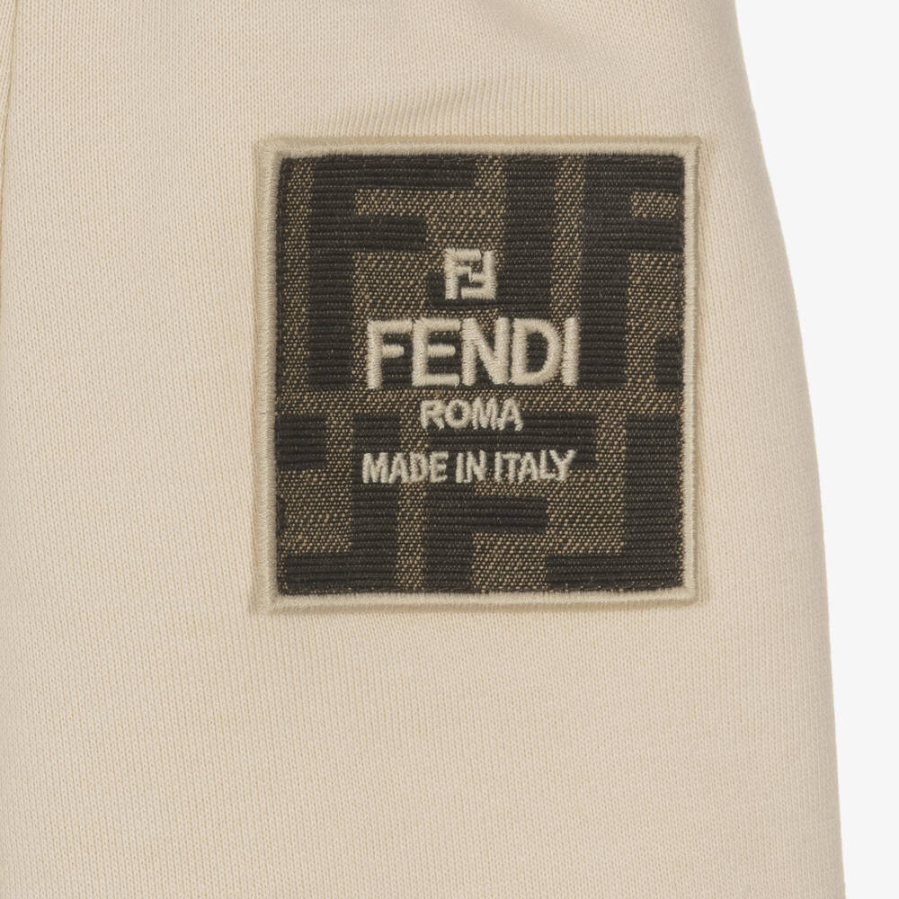 Fendi-Beige Cotton FF Logo Joggers | Childrensalon