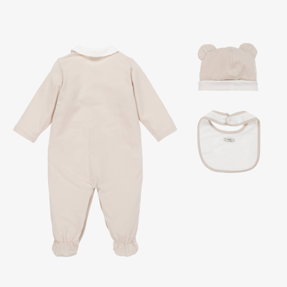 Fendi-طقم أفرول قطن جيرسي لون بيج | Childrensalon