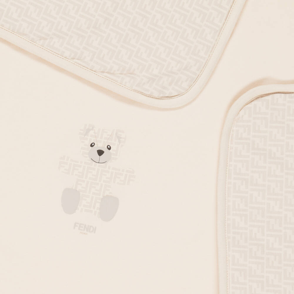 Fendi-بطانية مبطنة بطبعة دب فندي قطن جيرسي لون بيج (80 سم) | Childrensalon