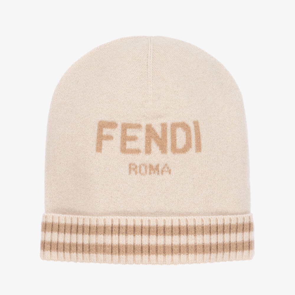 Fendi-قبعة بيني كشمير محبوك لون بيج للأطفال | Childrensalon