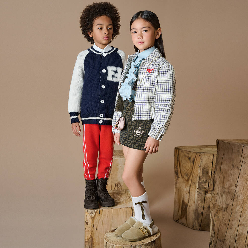 Fendi-Beige Suede Leather & Shearling Mules | Childrensalon