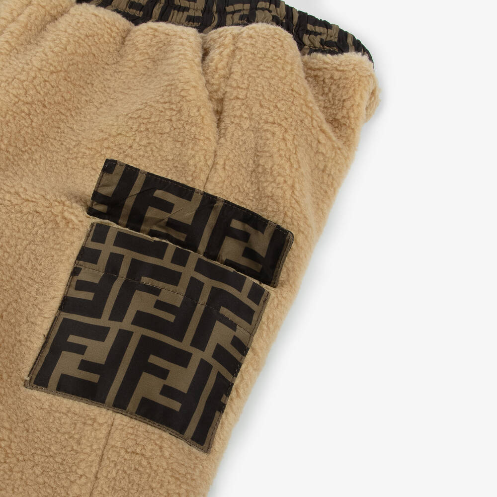 Fendi-Beige Teddy Fleece FF Baby Joggers | Childrensalon