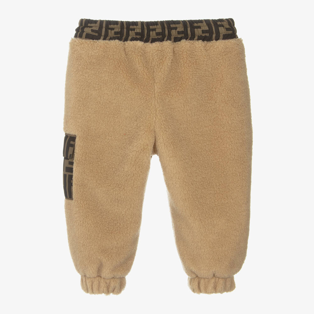 Fendi-Beige Teddy Fleece FF Baby Joggers | Childrensalon