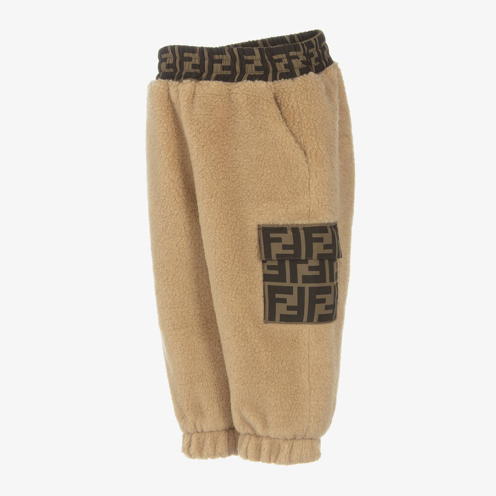 Fendi-Beige Teddy Fleece FF Baby Joggers | Childrensalon