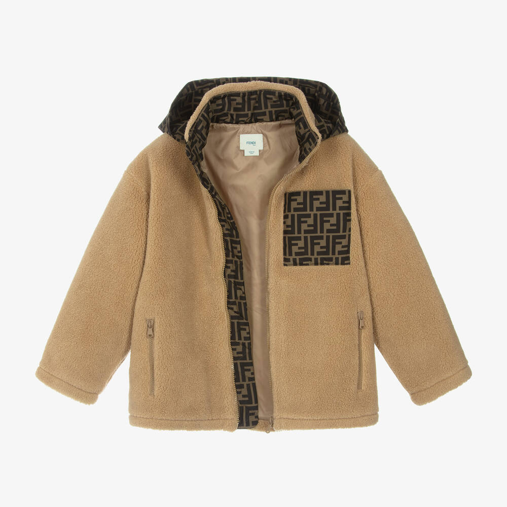 Fendi-Beige Teddy Fleece FF Jacket | Childrensalon